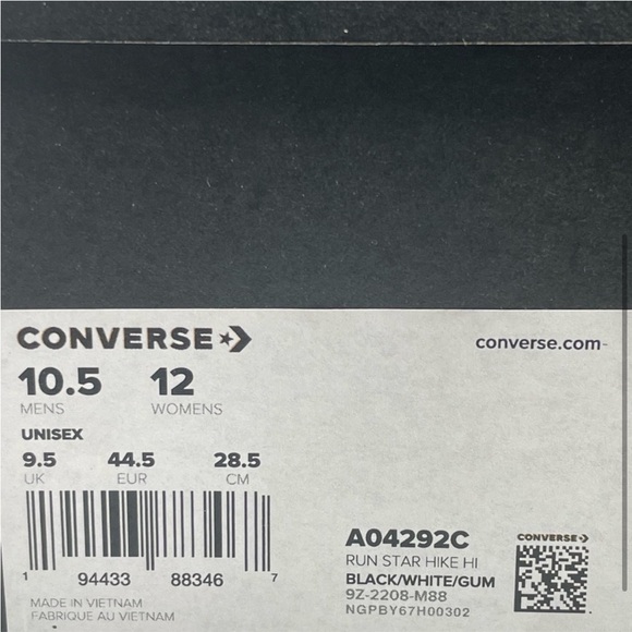 CONVERSE RUN STAR HIKE HI JW ANDERSON "BLACK" LEATHER UNISEX  SZ MEN 10.5 WM 12 - Picture 2 of 4